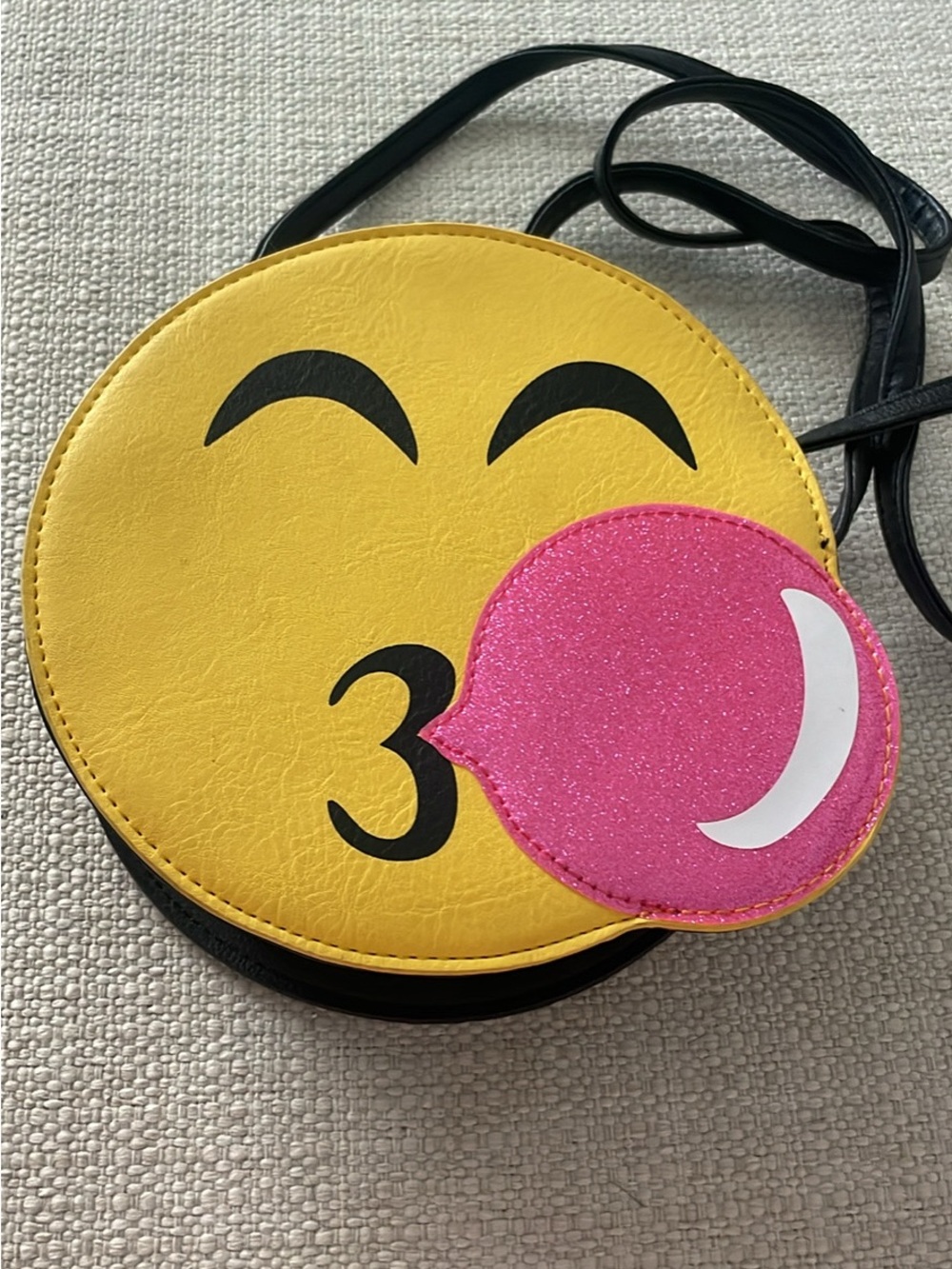 Kissy Face Emoji Crossbody Bag in Yellow and Pink